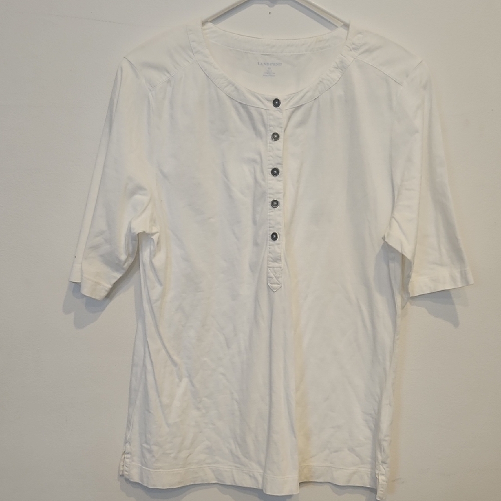 Lands' End Women's Cream Button-Front Tee